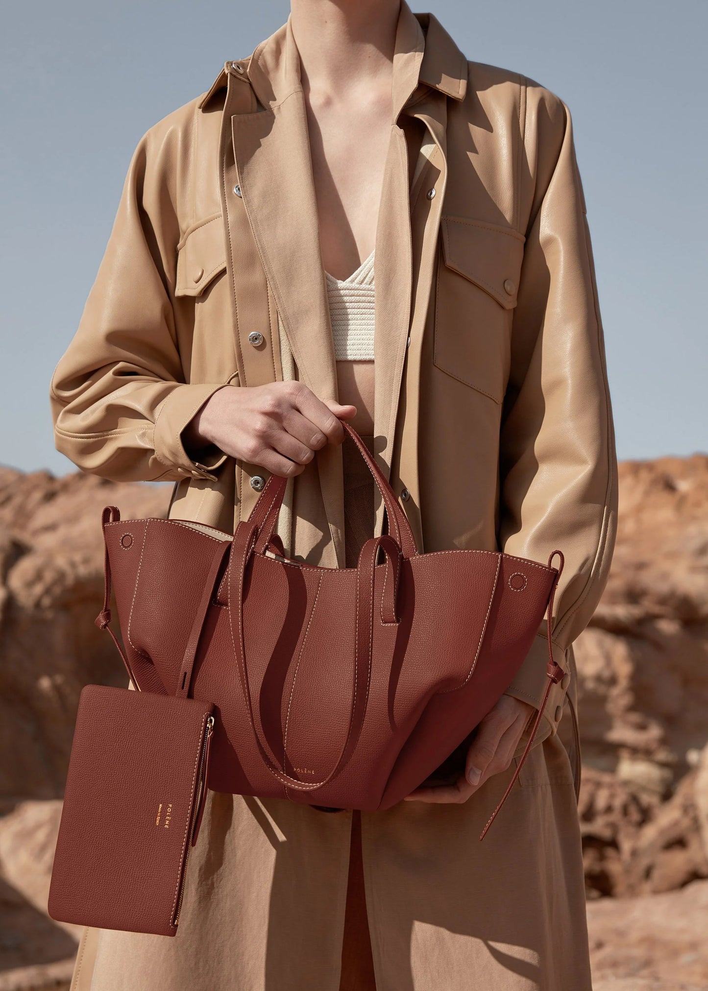 Polène Cyme Mini Cognac Grained Edition